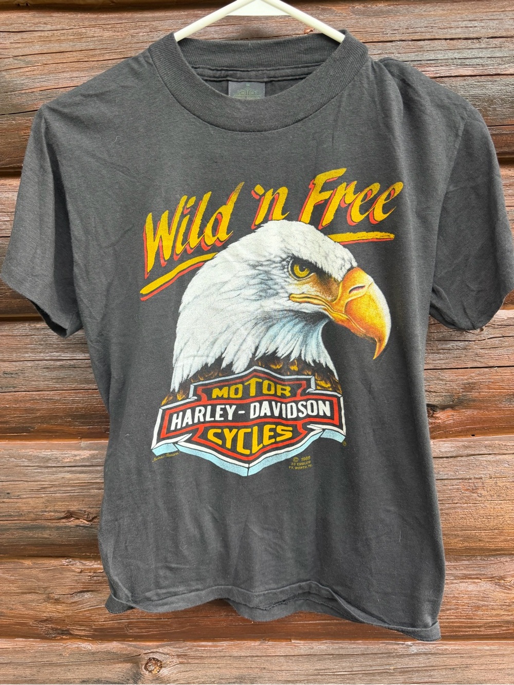 Vtg 1985 Harley Davidson 3D Emblem Shirt Wild N Free Eagle Single Stitch- M-Read